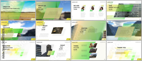 Minimal presentations design, portfolio vector templates with colorful gradient geometric background. Green design. Multipurpose template for presentation slide, flyer leaflet, brochure cover, report