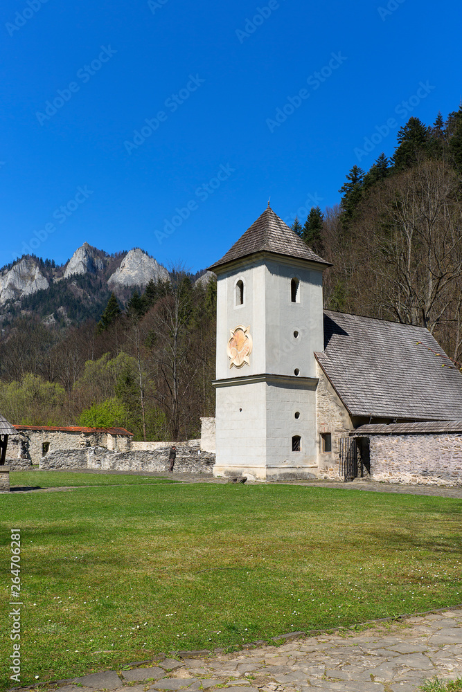 Red Monastery, bell tower, surrounding wall and view on Three Crowns Massif, Slovakia