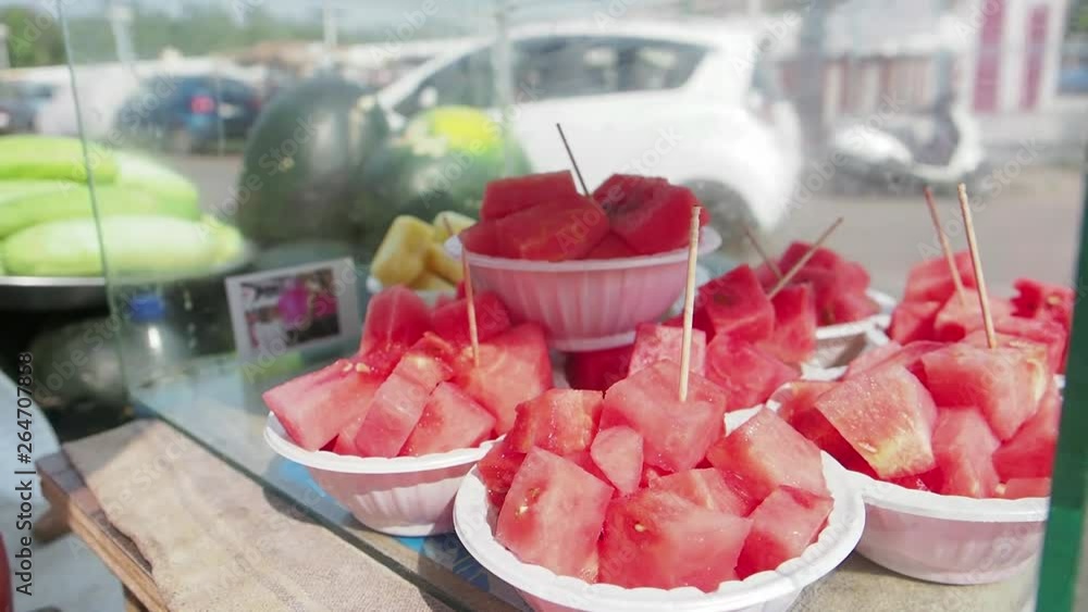 Watermelon vendor's product on the street in Shravanabelagola, Hassan