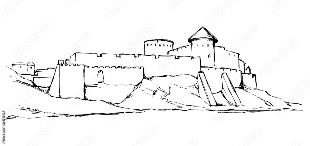 Obraz premium Ancient city on rock. Vector drawing
