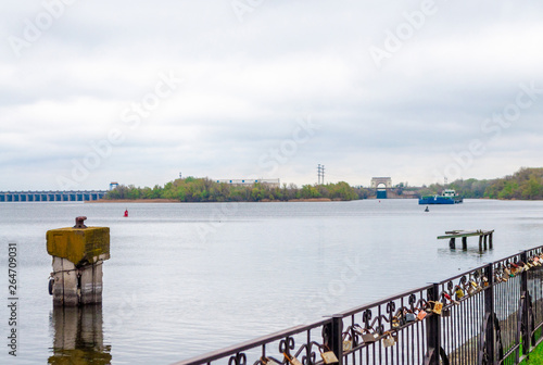 Barge sails across the Dnieper River