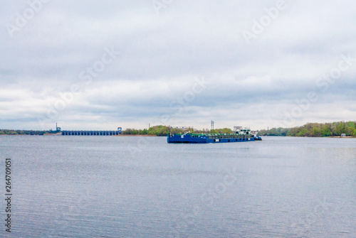 Barge sails across the Dnieper River