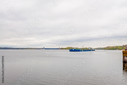 Barge sails across the Dnieper River