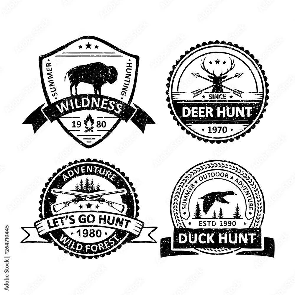 Fototapeta premium Set of vintage hunter sport badges labels, emblems and logo