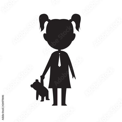 silhouette girl with necktie holding his bear