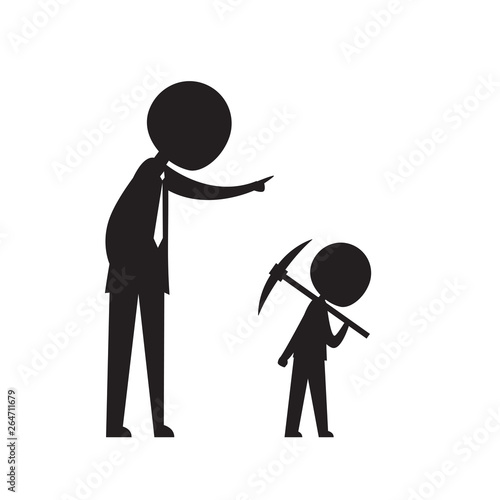 silhouette businessman command a small kid to work