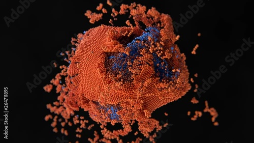 3d simulation of abstract cell infection and destruction of atom structure.
