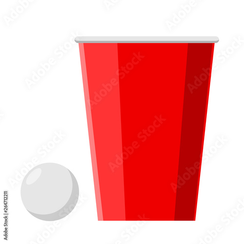 beer pong with red cup. Isolated Vector Illustration