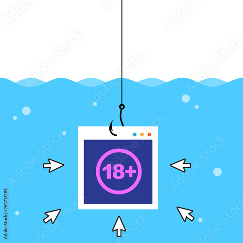 click bait inside water with adult sign. Isolated Vector Illustration