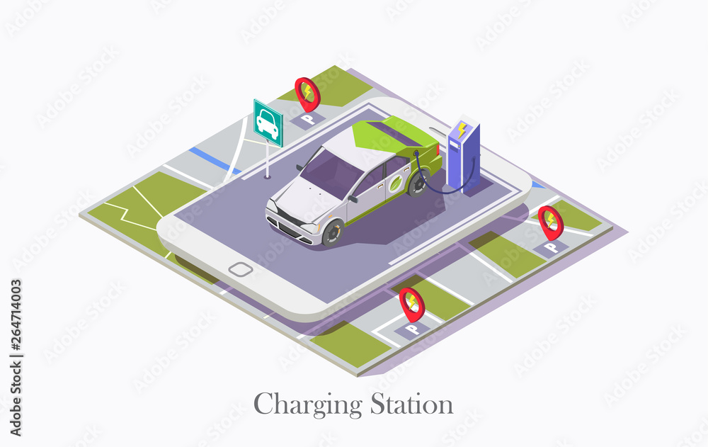 Ev charging station technology vector web banner template Ev charging station technology vector web banner template