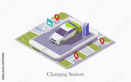Ev charging station technology vector web banner template