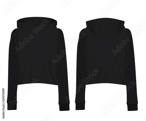 Woman black crop hoodie. vector illustration
