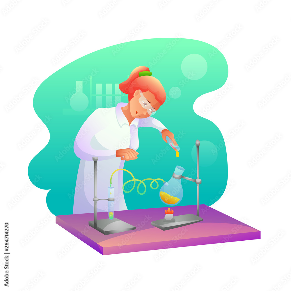 Biochemist making research flat character Biochemist making research flat character