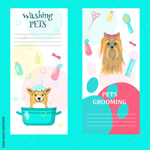 Vector set of pet grooming salon cards