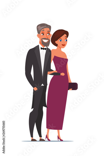 Man and woman wearing luxury outfits characters