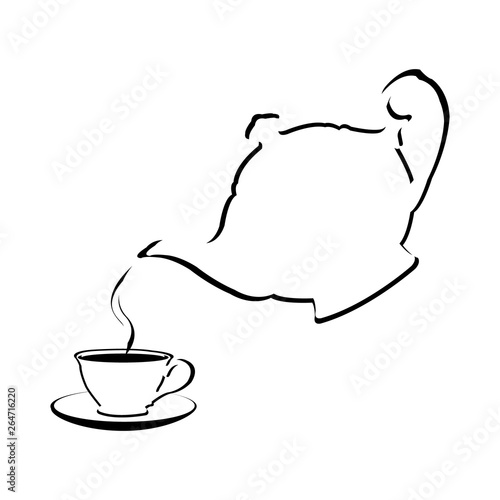 Stylized teapot pouring tea into a teacup