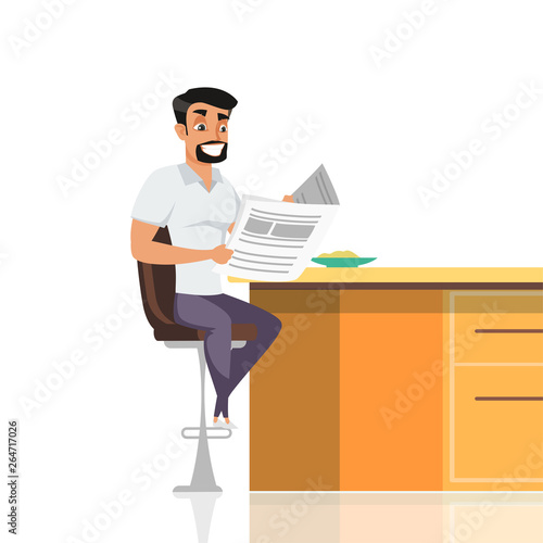 Man eating breakfast flat vector illustration