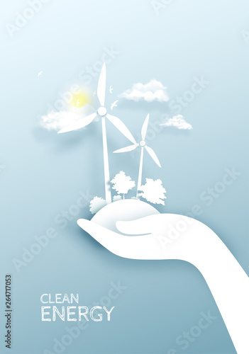 Double exposure illustration. Isolated vector illustration of clean electric energy . Concept illustration for environment care