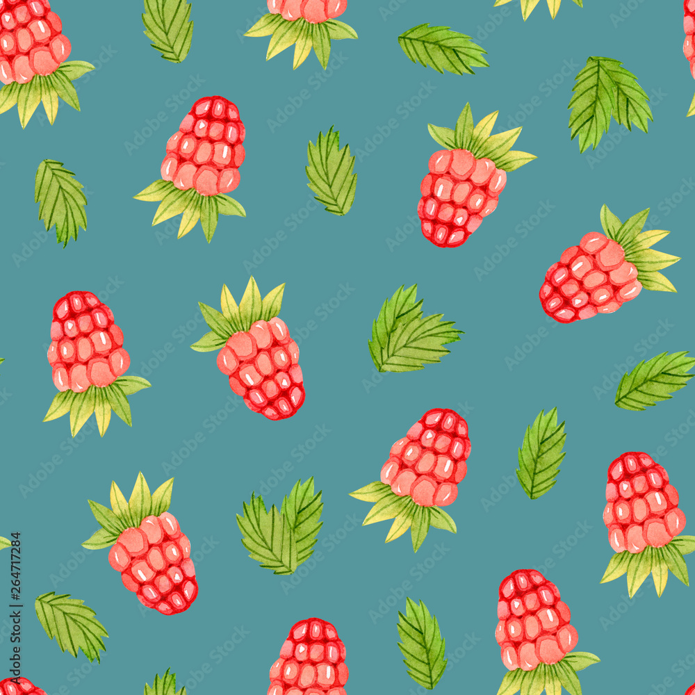 Watercolor seamless pattern -raspberries, leaves. Watercolor seamless pattern -raspberries, leaves.