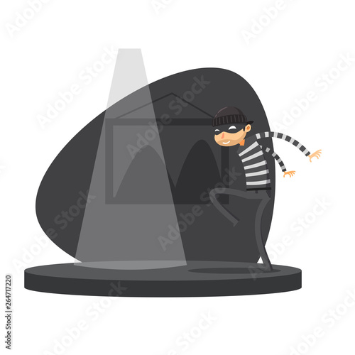 A thief is sneak walking. Isolated Vector Illustration