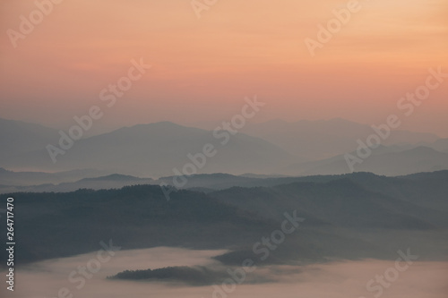 Dawn of Sea Fog on the top of the Sierra at Doi Samer Dao, Nan, Thailand 