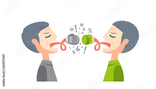 Two old man is having argument with glove in their tongue