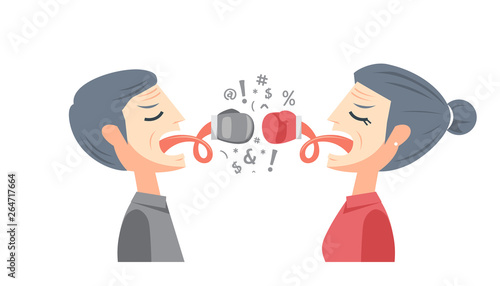 The old couple is having argument with glove in their tongue