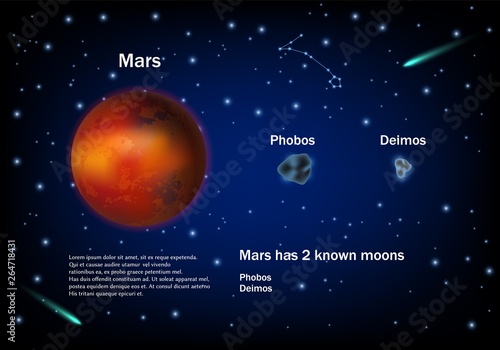 Mars and its moons, vector educational poster