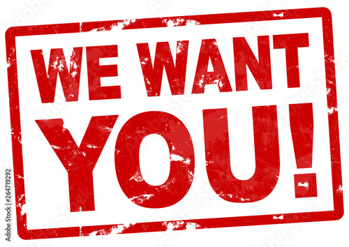 nlsb290 NewLongStampBanner nlsb - text design - positive - english: We Want You! - stamp / single / red / template - DIN A2, A3, A4 - new-version - xxl e7587