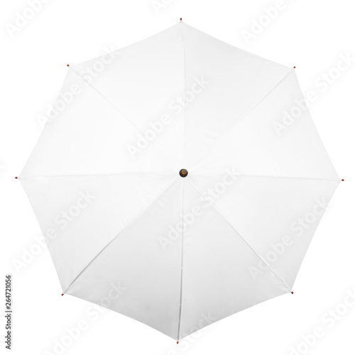 White umbrella isolated on white background. Flat lay