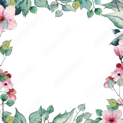 Floral frame. Botanical illustartion. Template for banners and flyers, greeting cards