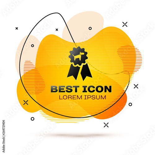 Black Dog award symbol icon isolated on white background. Medal with dog footprint as pets exhibition winner concept. Fluid color banner. Vector Illustration