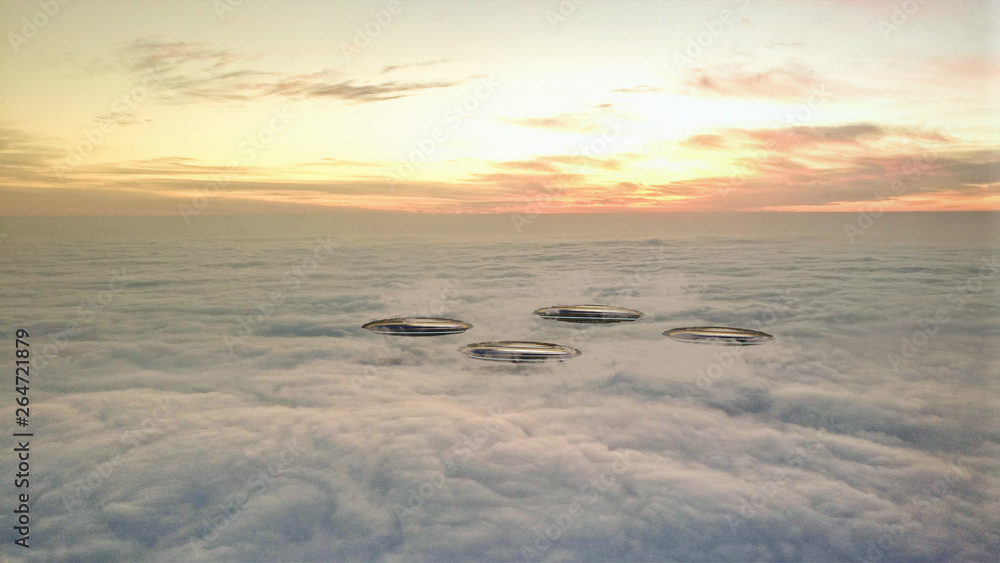 ufo flying above clouds
