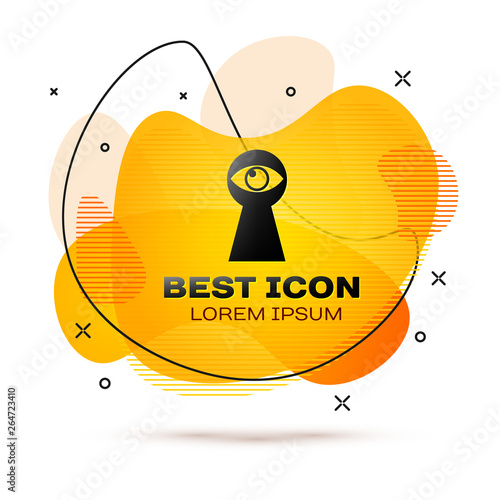 Black Keyhole with eye icon isolated on white background. The eye looks into the keyhole. Keyhole eye hole. Fluid color banner. Vector Illustration