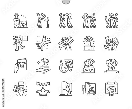 Clown's Day Well-crafted Pixel Perfect Vector Thin Line Icons 30 2x Grid for Web Graphics and Apps. Simple Minimal Pictogram