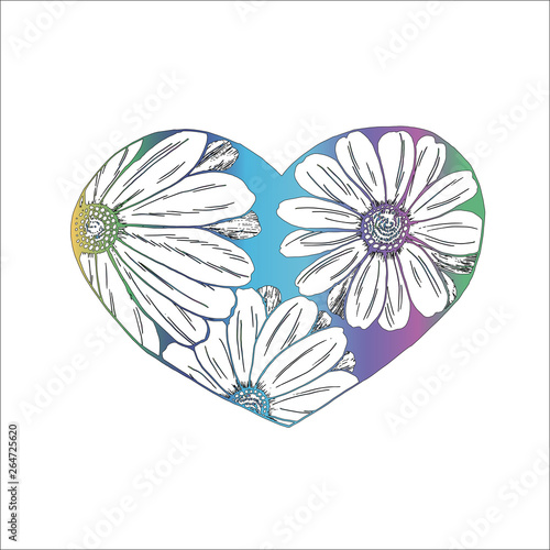 Illustration of daisies painted in a heart. An idea for a tattoo.