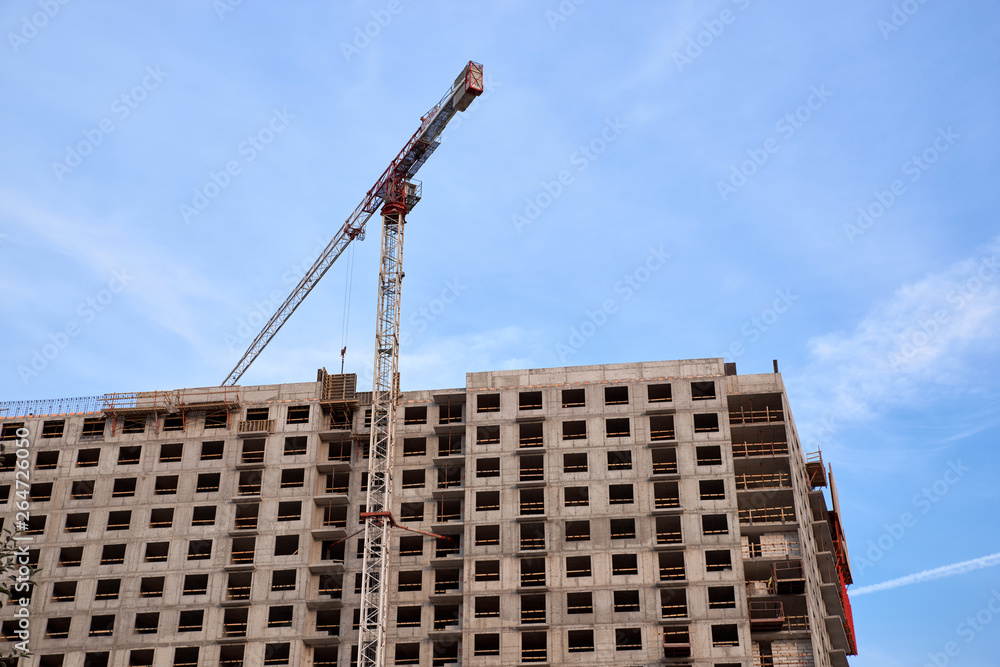 Construction of residential buildings of new neighborhoods. the process of building a multi-storey residential building