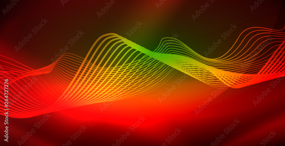 Glowing abstract wave on dark, shiny motion, magic space light. Techno abstract background Glowing abstract wave on dark, shiny motion, magic space light. Techno abstract background