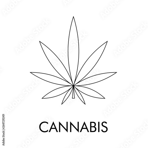 Logotipo abstracto con texto CANNABIS con hoja de marihuana lineal en color negro