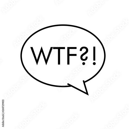 Logotipo con texto WTF en burbuja lineal color negro