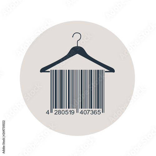 Icono plano código de barras en percha en círculo color gris