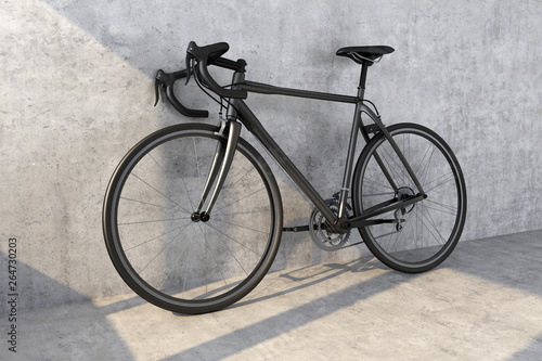 black sport bike on concrete wall background