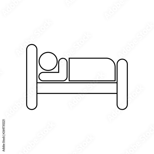 Icono plano lineal hombre en cama en color negro