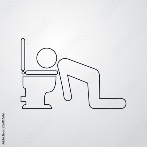 Icono plano lineal vómito, nausea en fondo gris