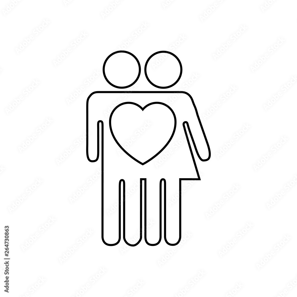Icono plano lineal abstracto pareja en color negro Icono plano lineal abstracto pareja en color negro