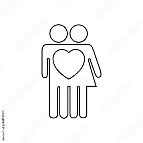 Icono plano lineal abstracto pareja en color negro