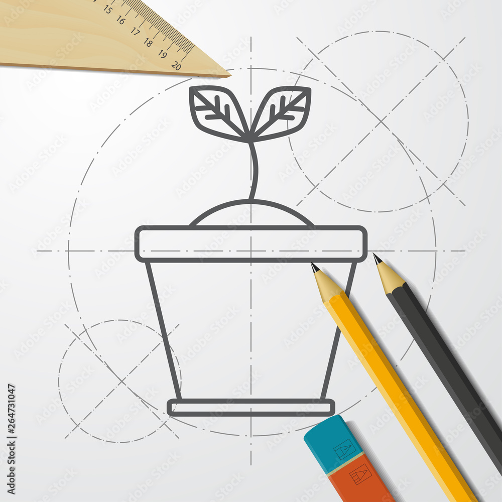 Planting seed sprout in pot illustration. Grow vector icon