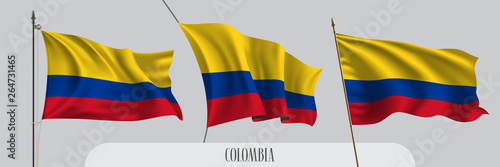 Set of Colombia waving flag on isolated background vector illustration
