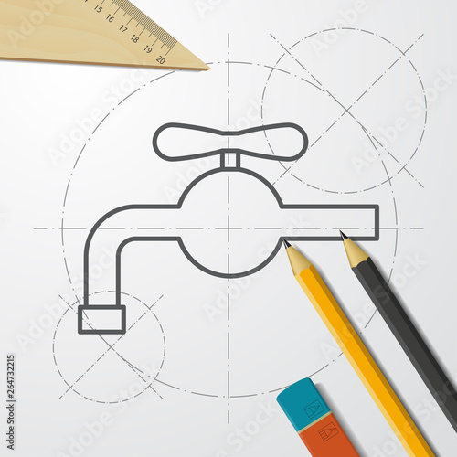 Faucet with valve illustration. Hand wash vector icon