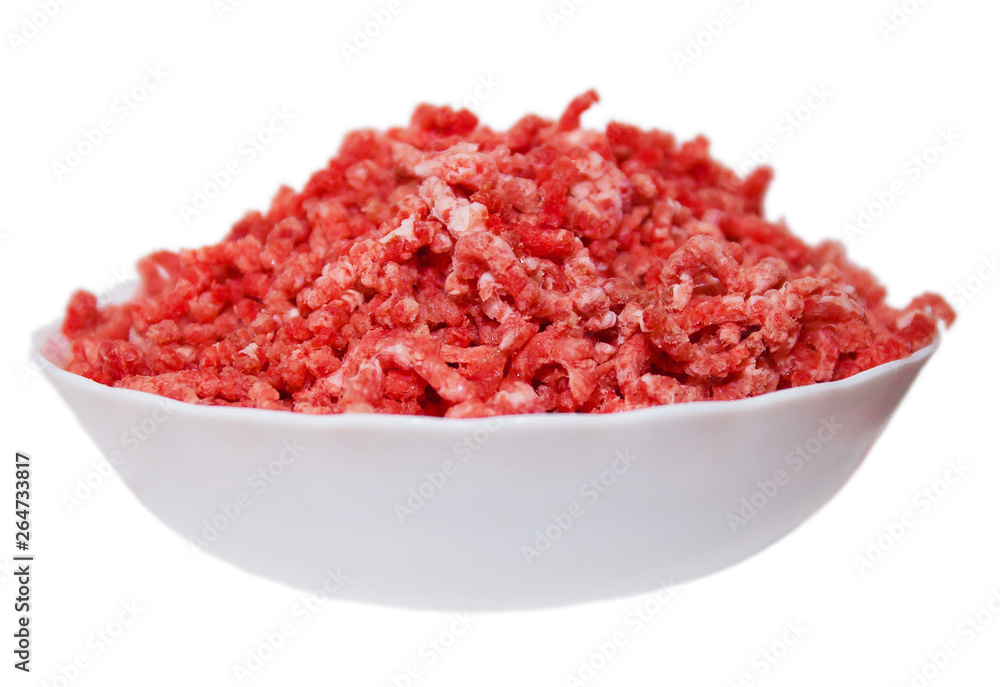 fresh minced meat with meat grinder on white background fresh minced meat with meat grinder on white background